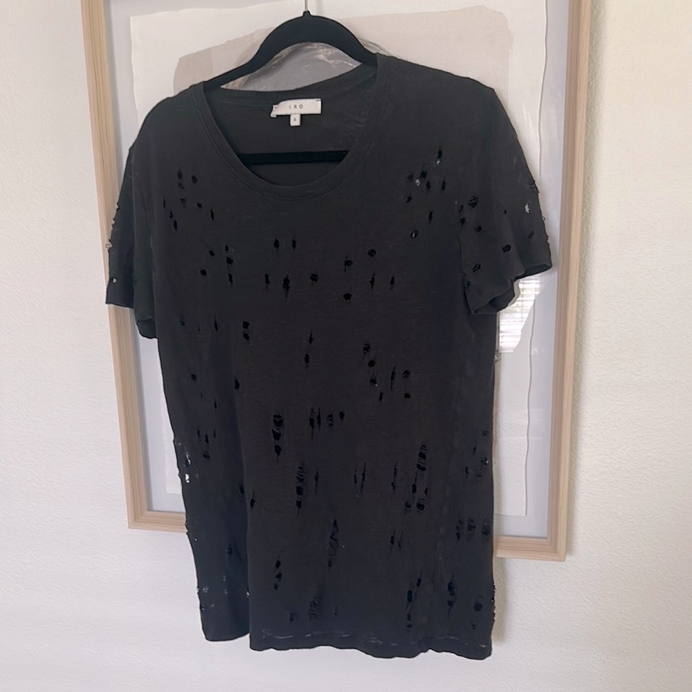 IRO Charcoal Distressed Short Sleeve Tee